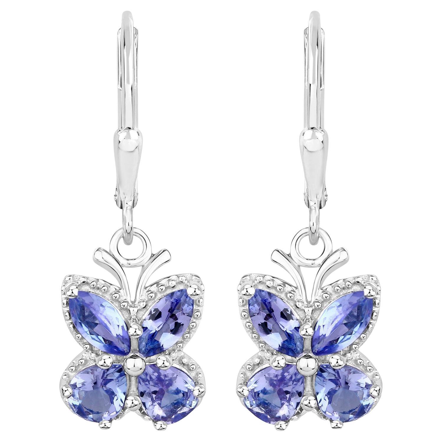 Boucles d'oreilles papillon en tanzanite 2,07 carats en argent sterling en vente