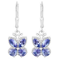 Tanzanite Butterfly Dangle Earrings 2.07 Carats Sterling Silver