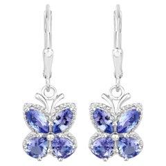 Tanzanite Butterfly Dangle Earrings 2.07 Carats Sterling Silver
