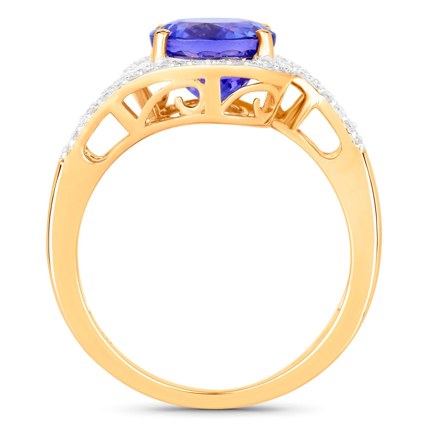 Women's or Men's Tanzanite Bypass Ring Round Cut 2.8 Carats 14K Yellow Gold For Sale