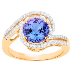 Tanzanite Bypass Ring Round Cut 2.8 Carats 14K Yellow Gold