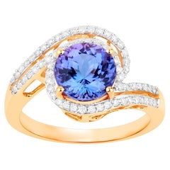 Tanzanite Bypass Ring Round Cut 2.8 Carats 14K Yellow Gold