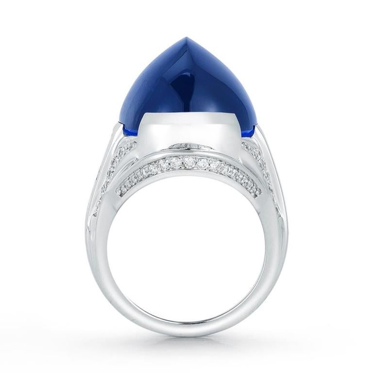 Modern Tanzanite Cabochon and Diamond Ring For Sale