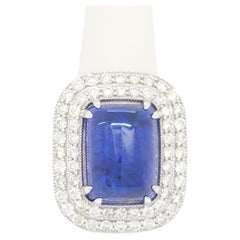 Tanzanite Cabochon and White Diamond Cocktail Ring in 18k White Gold