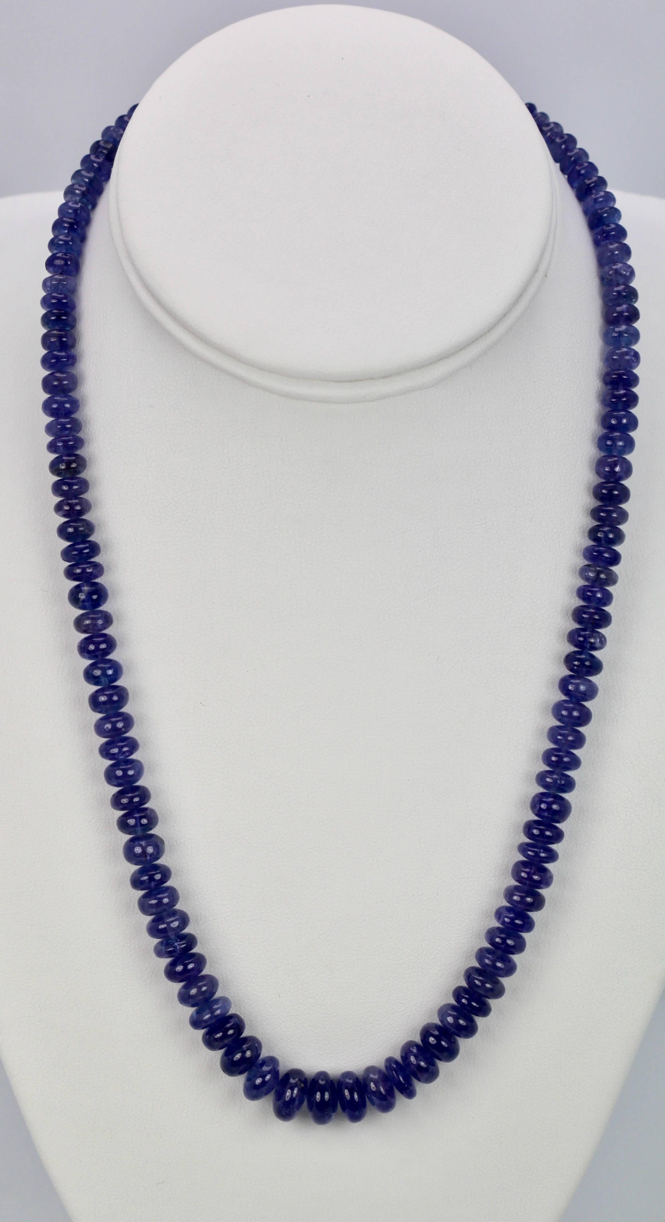 Women's or Men's Tanzanite Cabochon Beaded Necklace 14 Karat Clasp For Sale