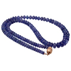Tanzanite Cabochon Beaded Necklace 14 Karat Clasp