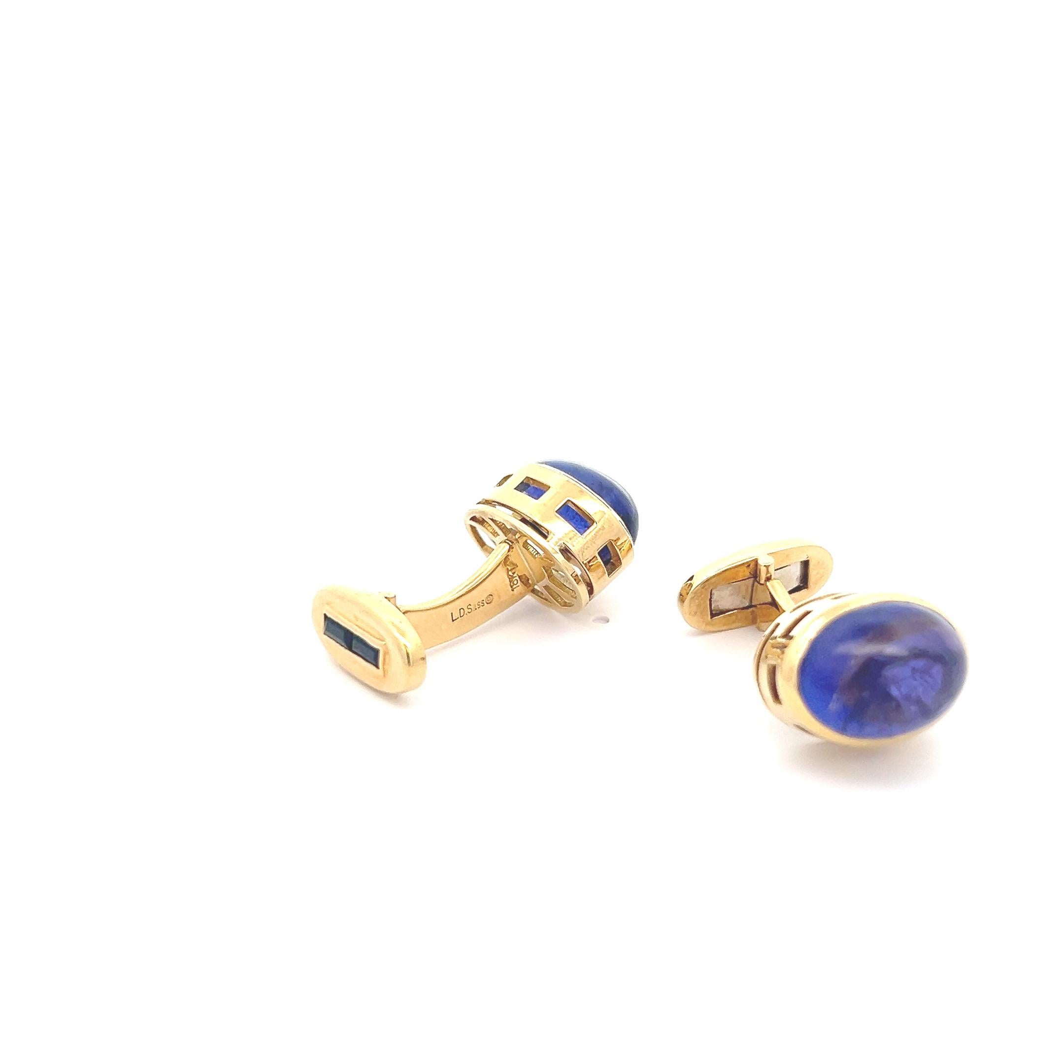 Tanzanite Cabochon Blue Sapphire Baguettes Cufflinks  In New Condition For Sale In New York, NY