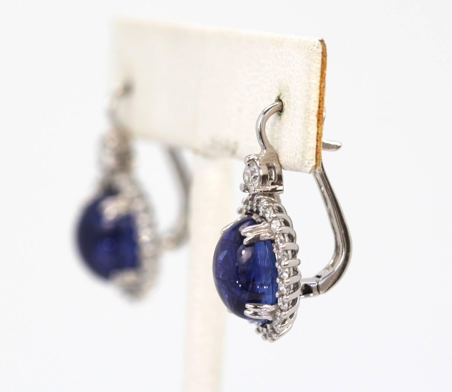 Oval Cut Tanzanite Cabochon Diamond Earrings 18 Karat