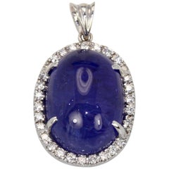 Tanzanite Cabochon Pendant 21 Carats Diamonds 18 Karat