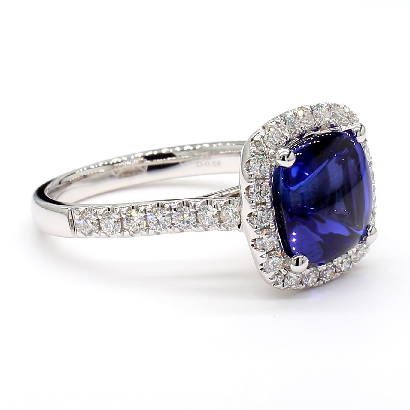 Anillo Cabujón de Tanzanita 3,88 Quilates Oro Blanco 18K con Halo *Diamantes Naturales* en venta 3