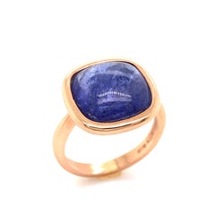Tanzanite Cabochon Shape on Rose Gold 18 Karat Fashion Ring