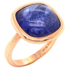 Tanzanite Cabochon Shape on Rose Gold 18 Karat Fashion Ring