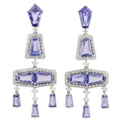Tanzanite Chandelier Earrings With Diamonds made In 18k White Gold