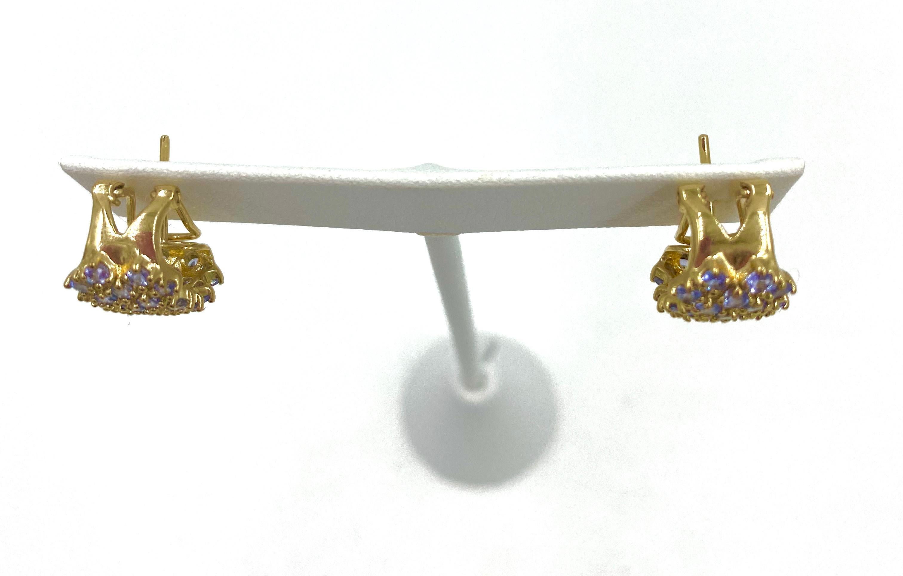 Tanzanite Checkerboard Cluster Earrings Yellow Gold For Sale 1