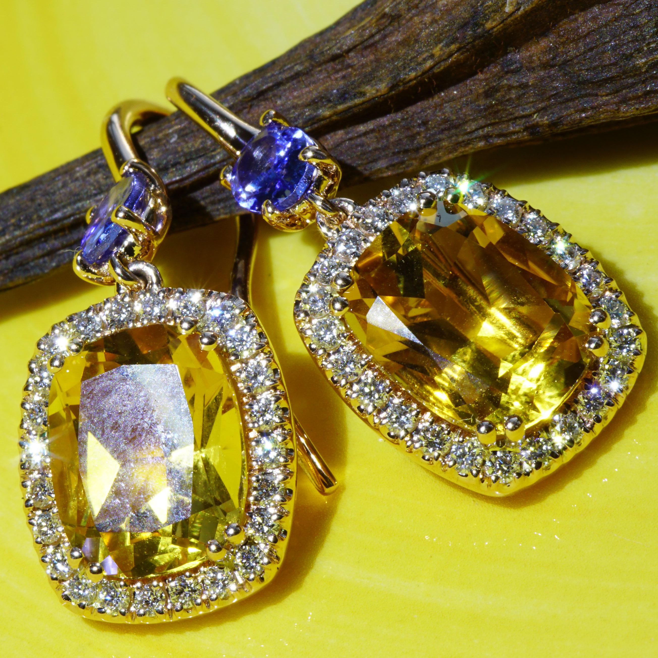 Tanzanite Citrine Earring with Brilliants Rose Gold High Quality Jewellery Italy 3