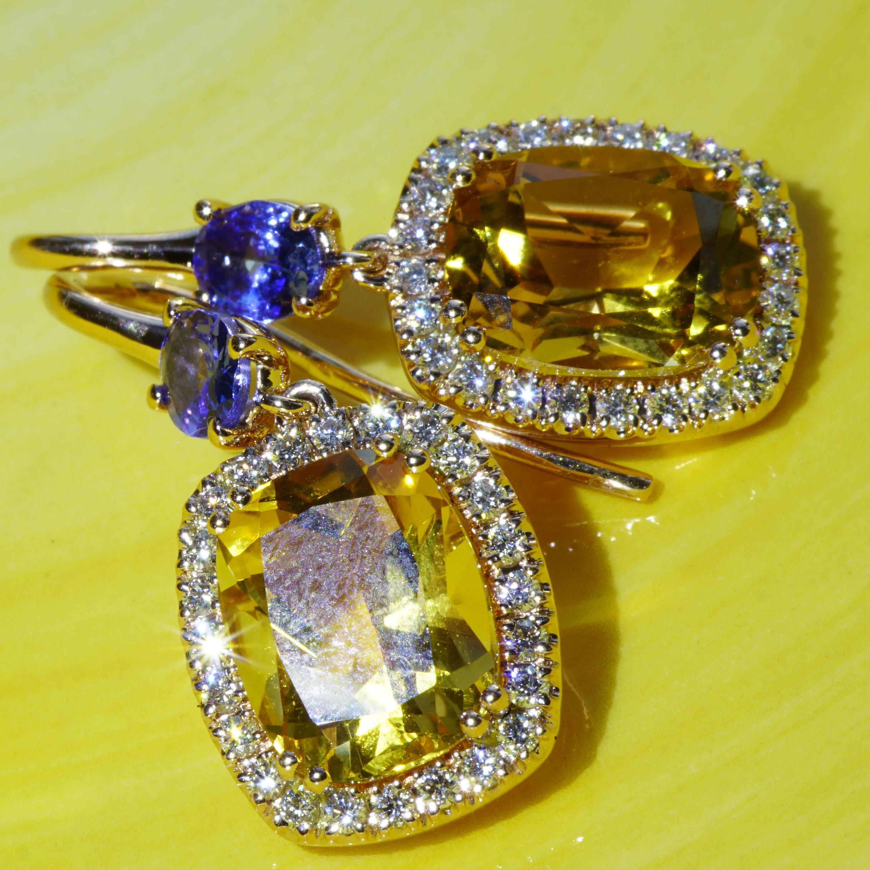 Tanzanite Citrine Earring with Brilliants Rose Gold High Quality Jewellery Italy 4