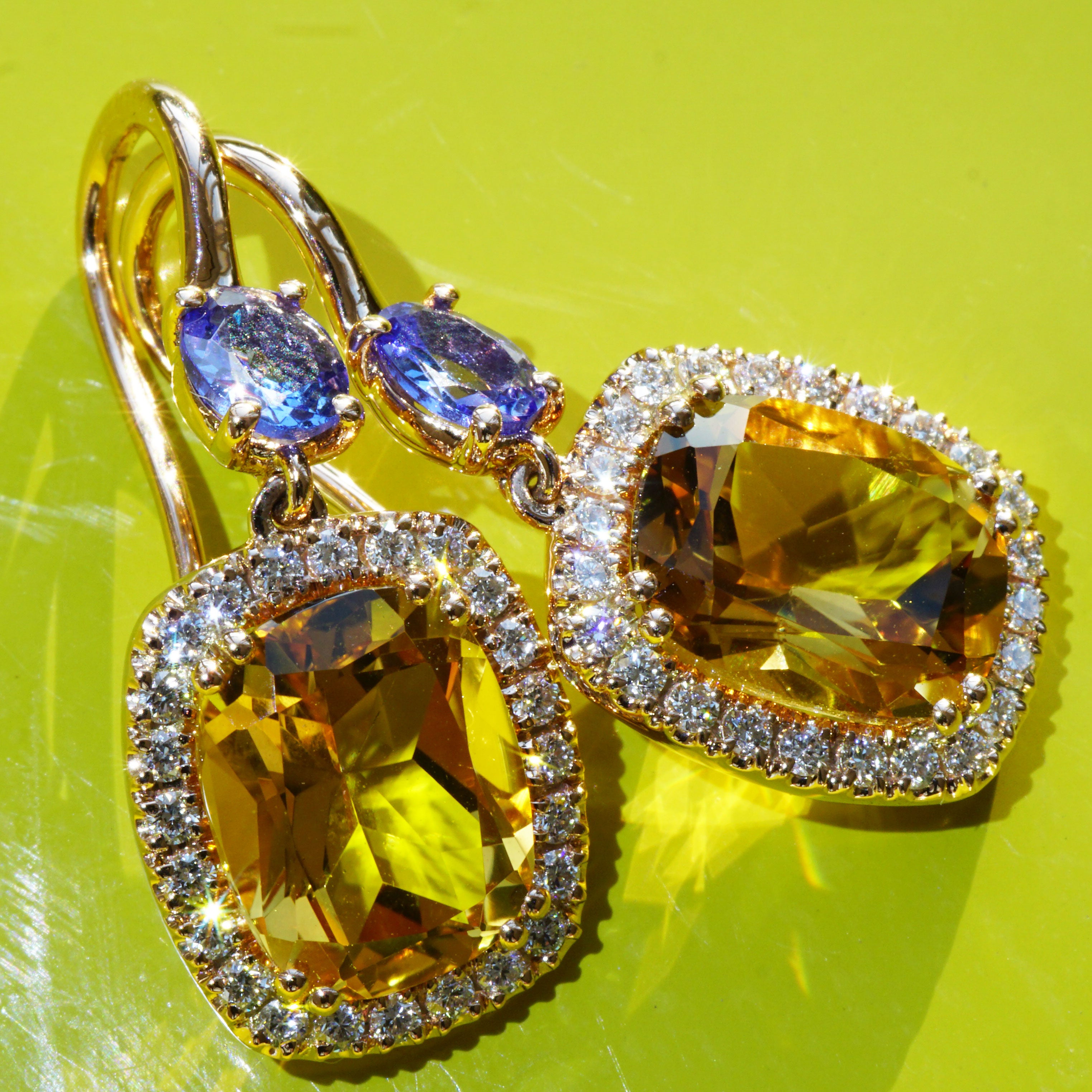 Modern Tanzanite Citrine Earring with Brilliants Rose Gold High Quality Jewellery Italy