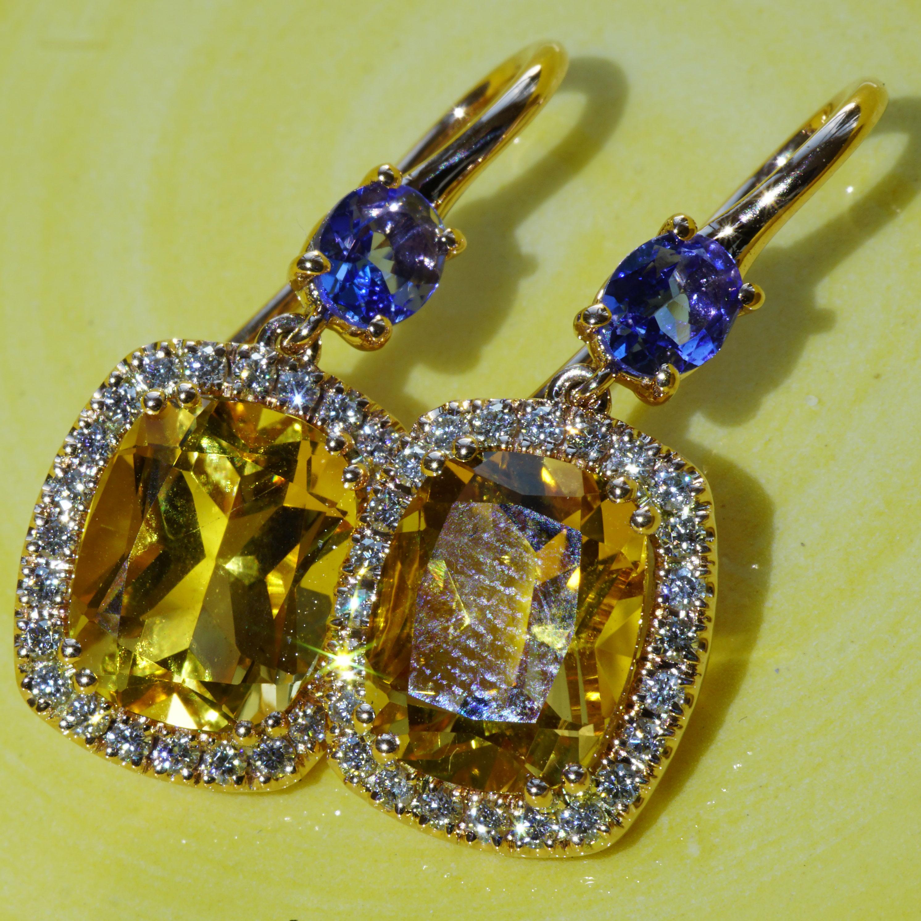 Tanzanite Citrine Earring with Brilliants Rose Gold High Quality Jewellery Italy 1
