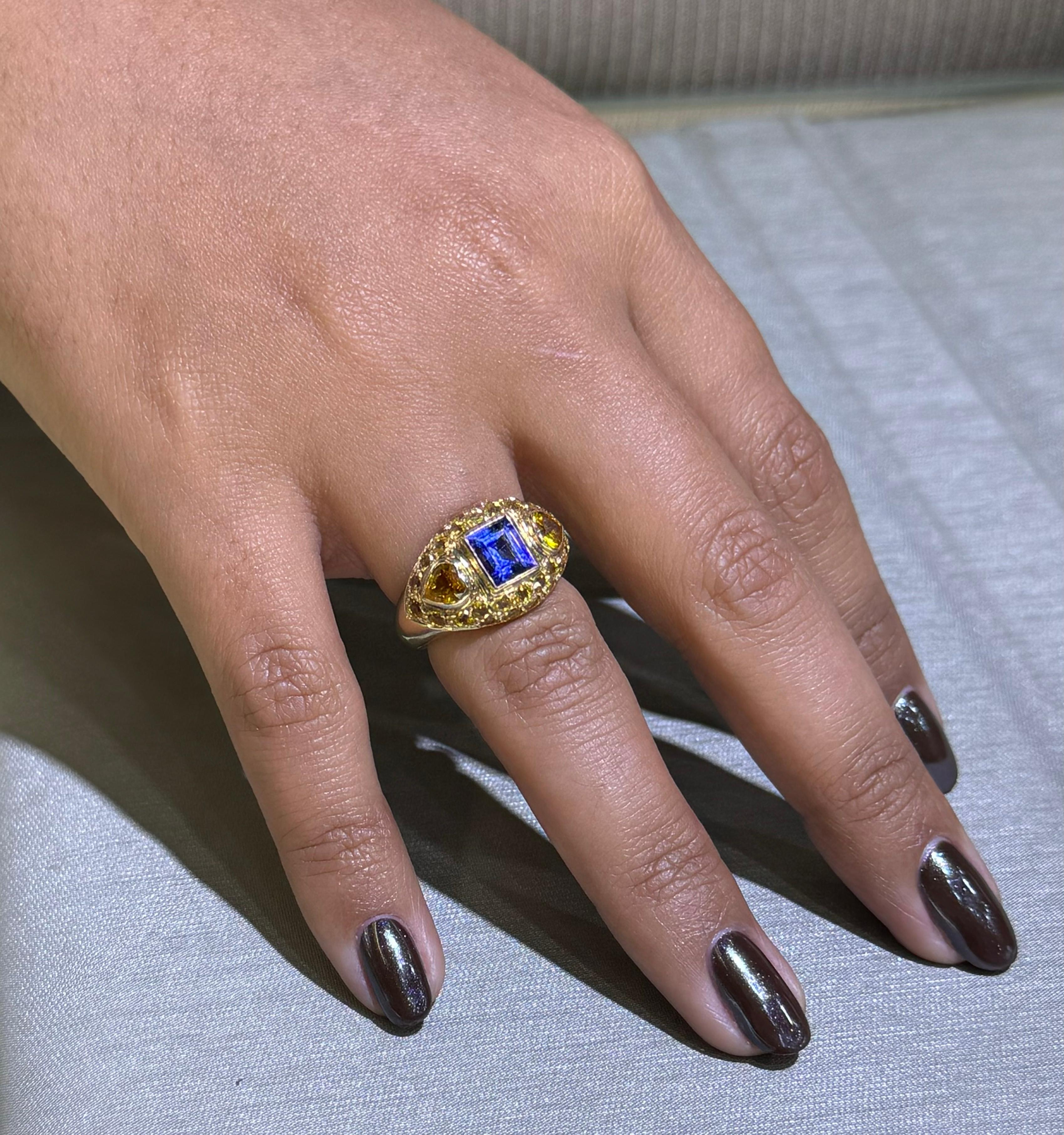 Tansanit & Citrin Edelstein 14k Gelbgold Cocktail Ring im Zustand „Gut“ in MIAMI, FL