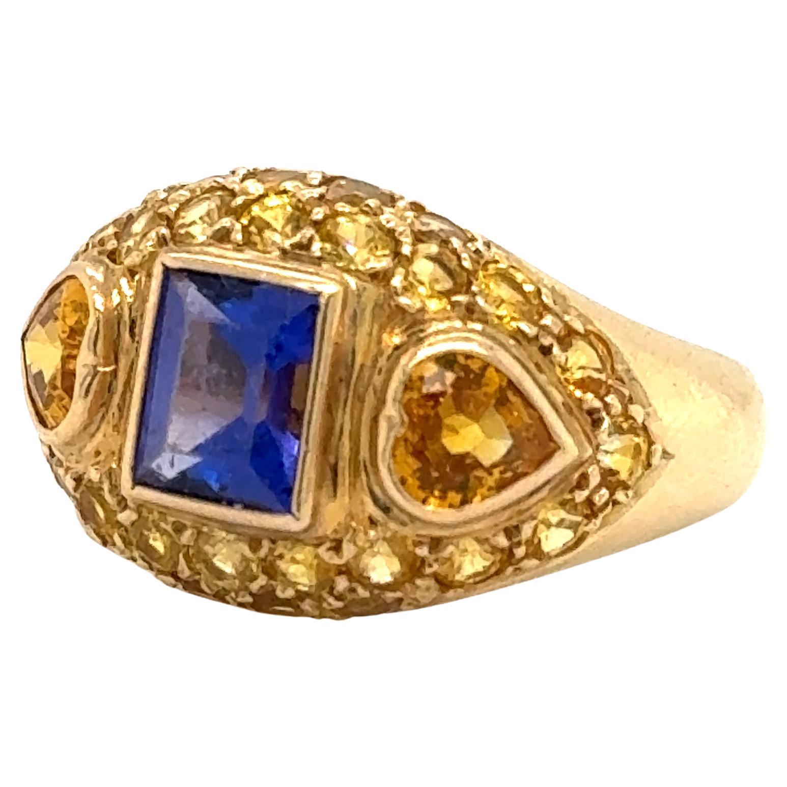 Tansanit & Citrin Edelstein 14k Gelbgold Cocktail Ring Damen
