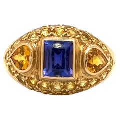 Tansanit & Citrin Edelstein 14k Gelbgold Cocktail Ring