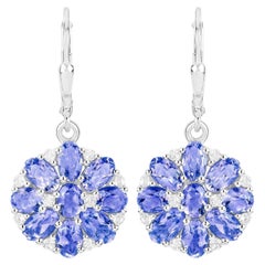 Tanzanite Cluster Dangle Earrings White Topaz 2.9 Carats