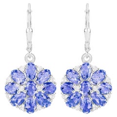Tanzanite Cluster Dangle Earrings White Topaz 2.9 Carats