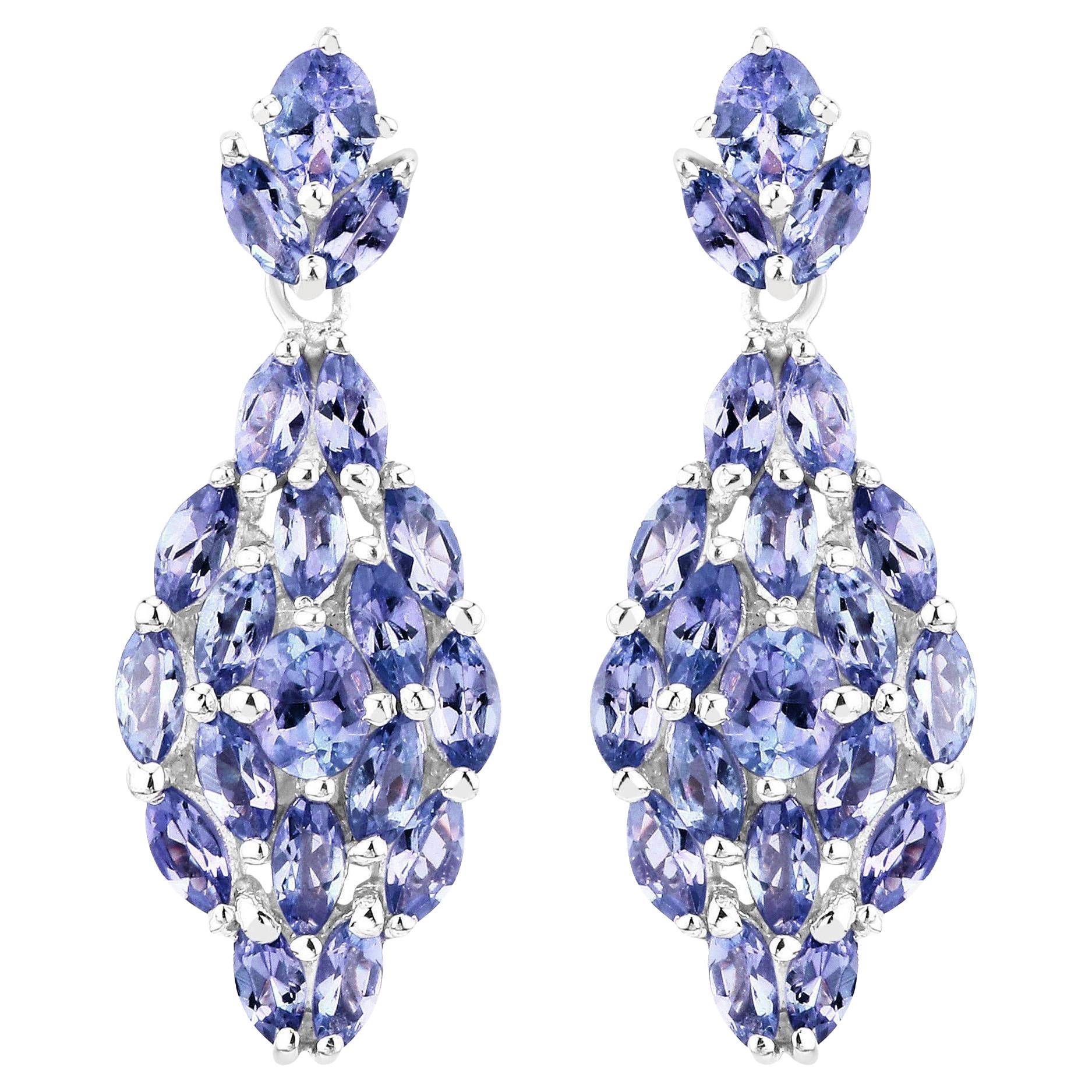 Tanzanite Cluster Earrings 3.55 Carats Sterling Silver