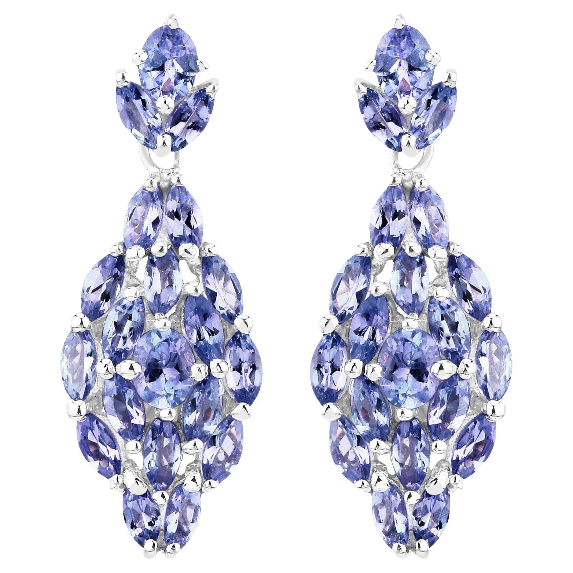 Boucles d'oreilles grappe de tanzanites en argent sterling de 3,55 carats en vente