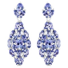 Tanzanite Cluster Earrings 3.55 Carats Sterling Silver