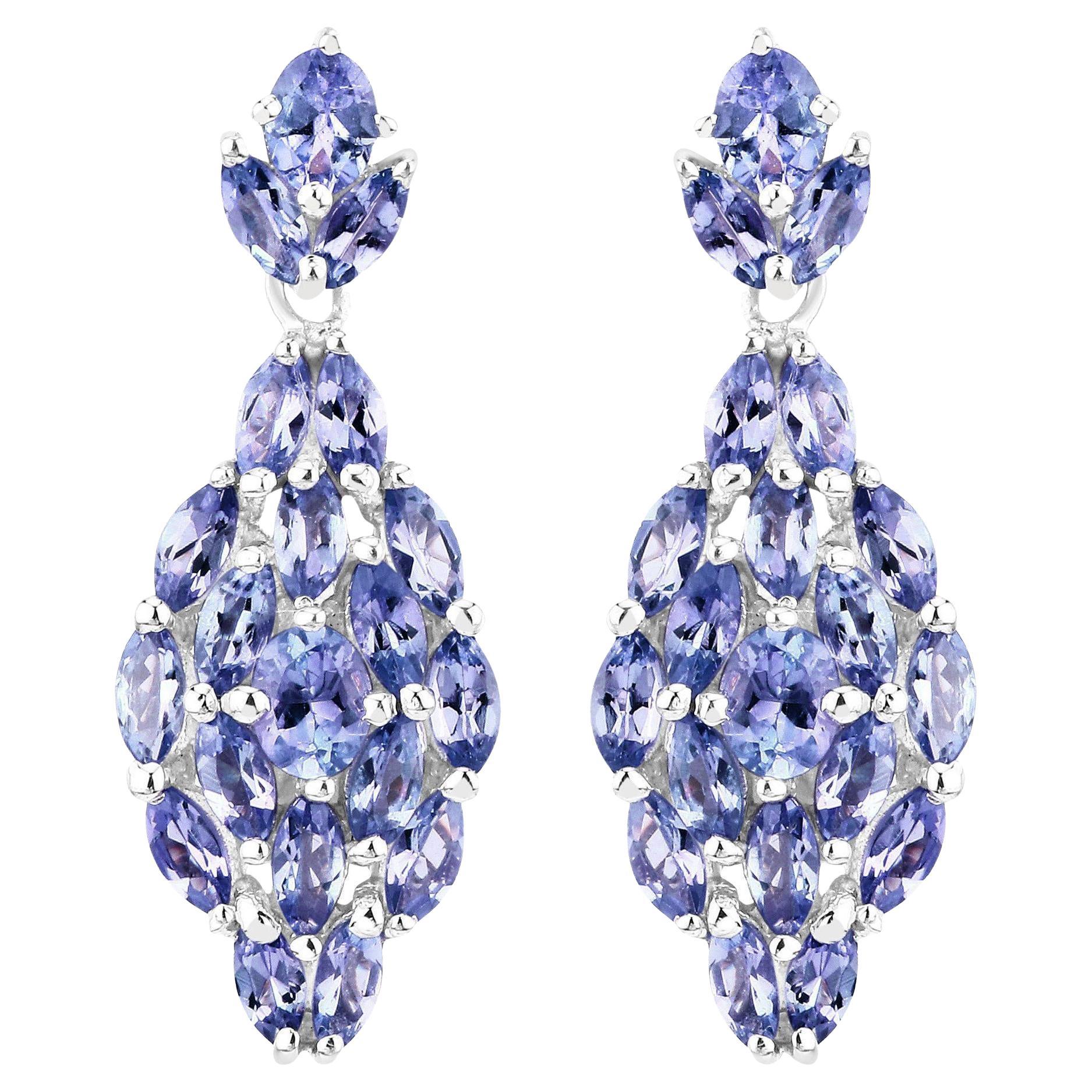 Tansanit-Cluster-Ohrringe 3,55 Karat Sterlingsilber im Angebot