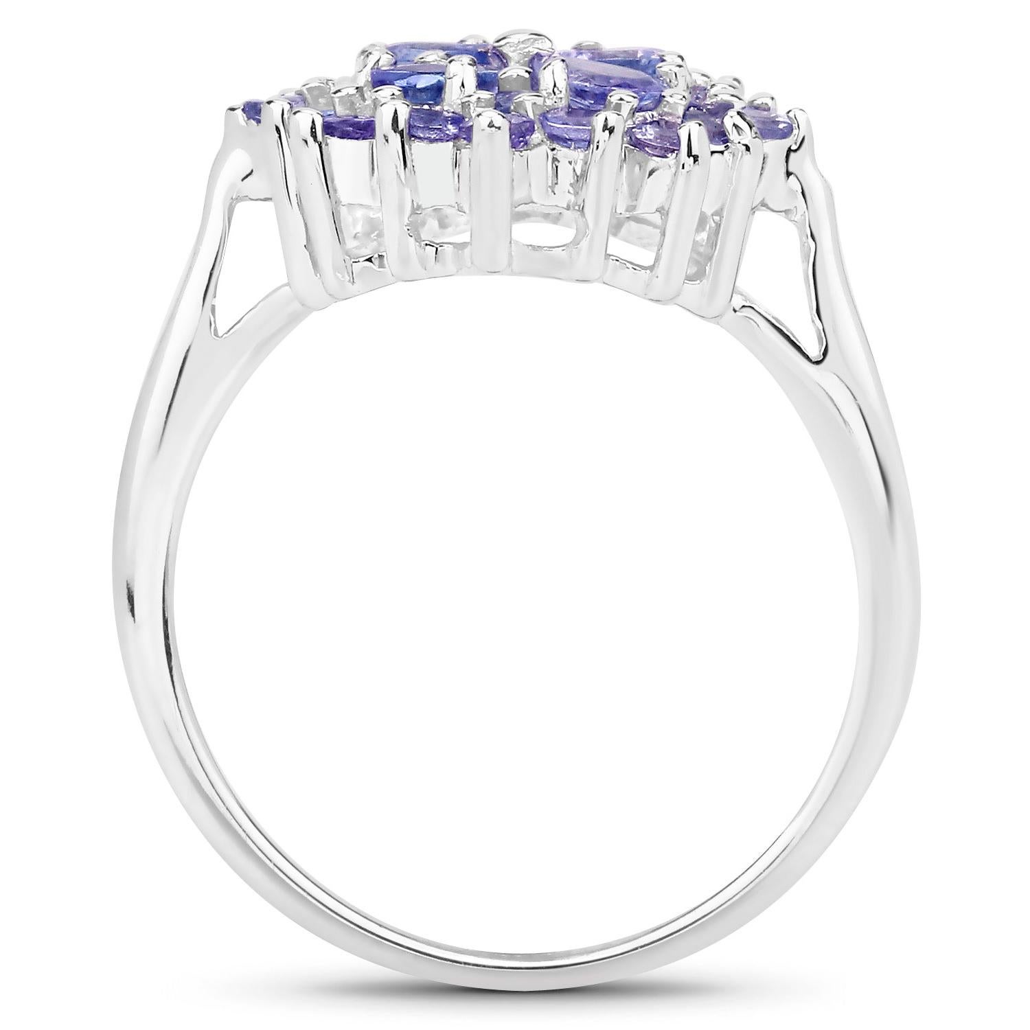 Mixed Cut Tanzanite Cluster Ring 1.15 Carats Sterling Silver For Sale