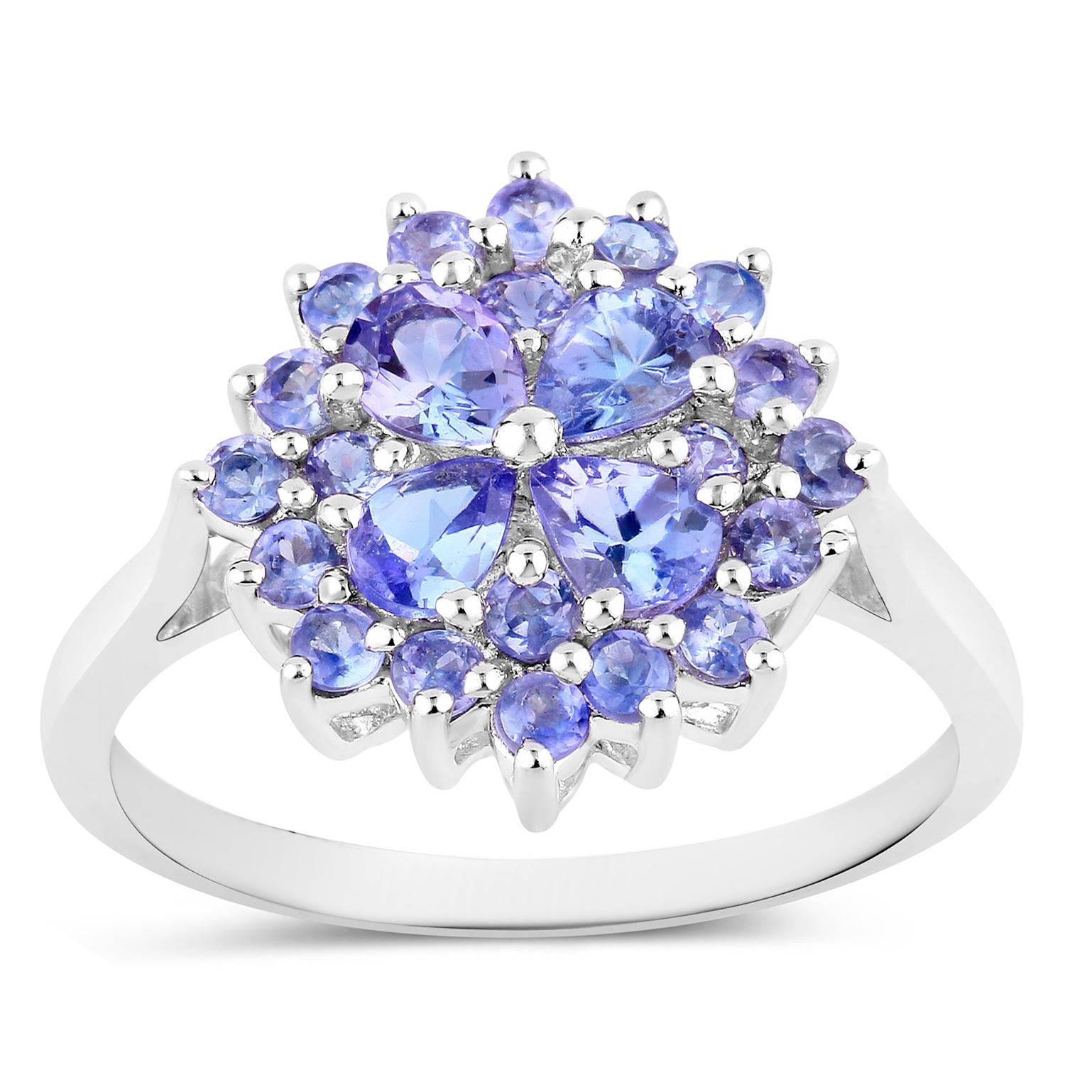 Tanzanite Cluster Ring 1.15 Carats Sterling Silver In Excellent Condition For Sale In Aliso Viejo, CA