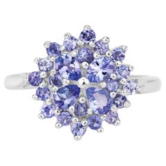 Tanzanite Cluster Ring 1.15 Carats Sterling Silver