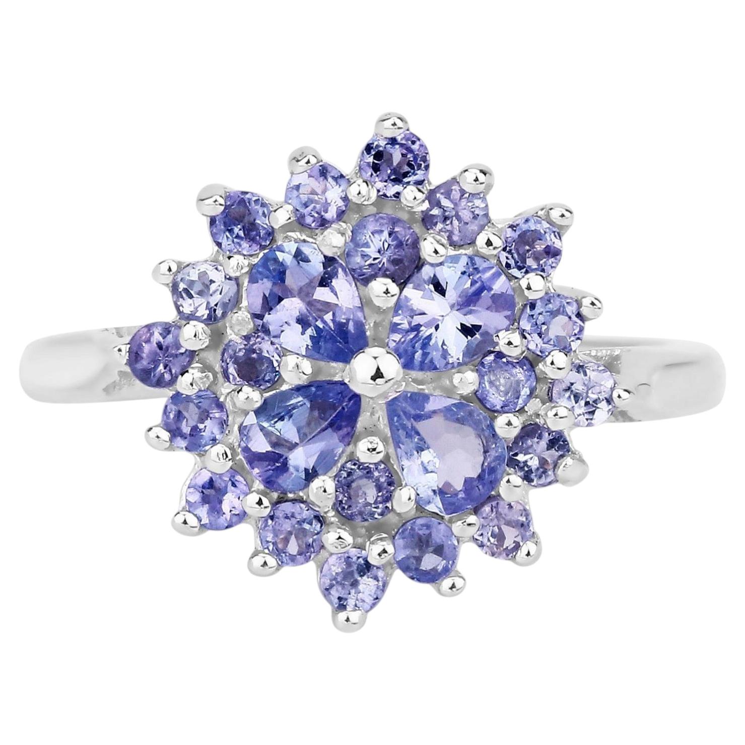 Anello a grappolo con tanzanite 1.15 carati A. Silver