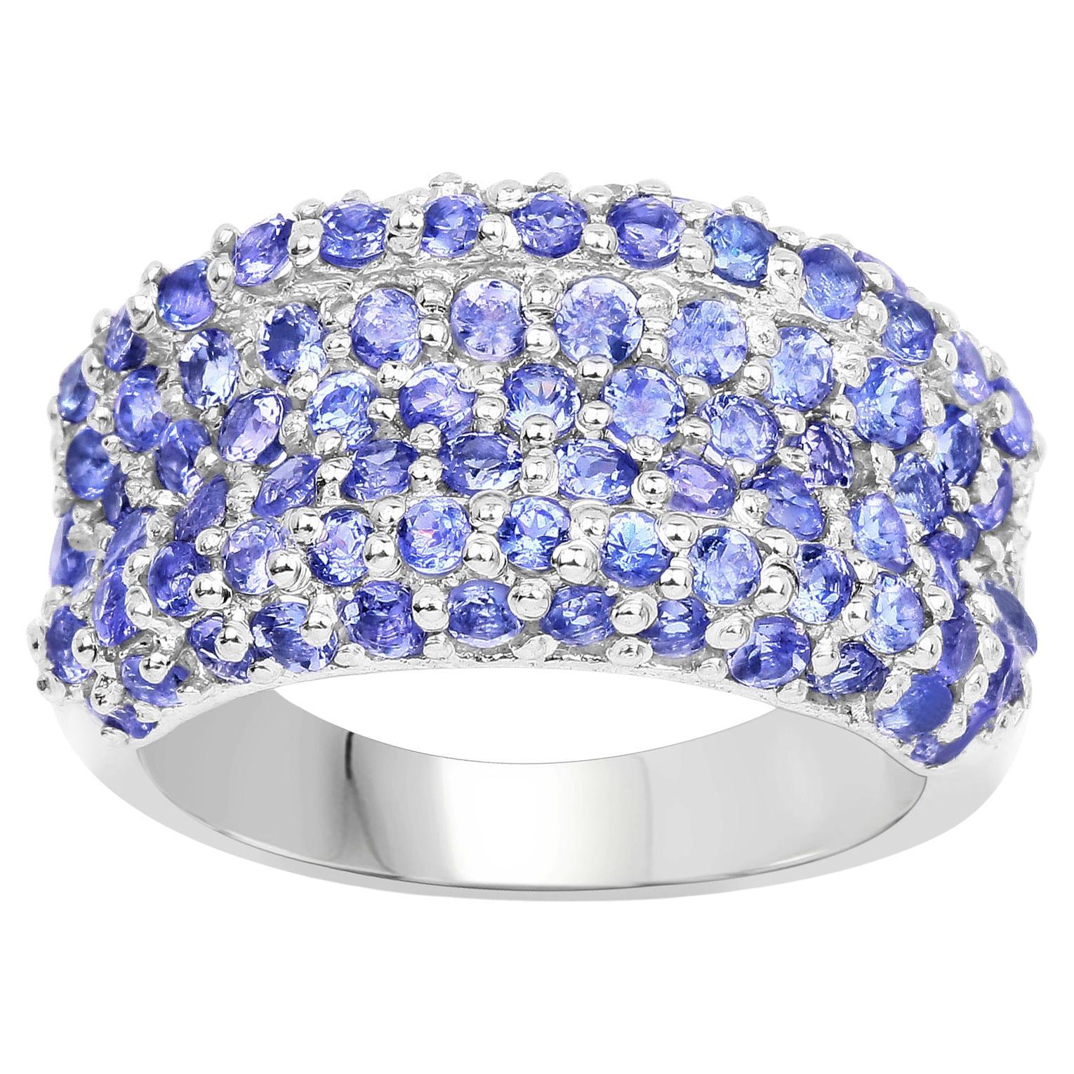Tanzanite Cluster Ring 2.50 Carats Sterling Silver For Sale