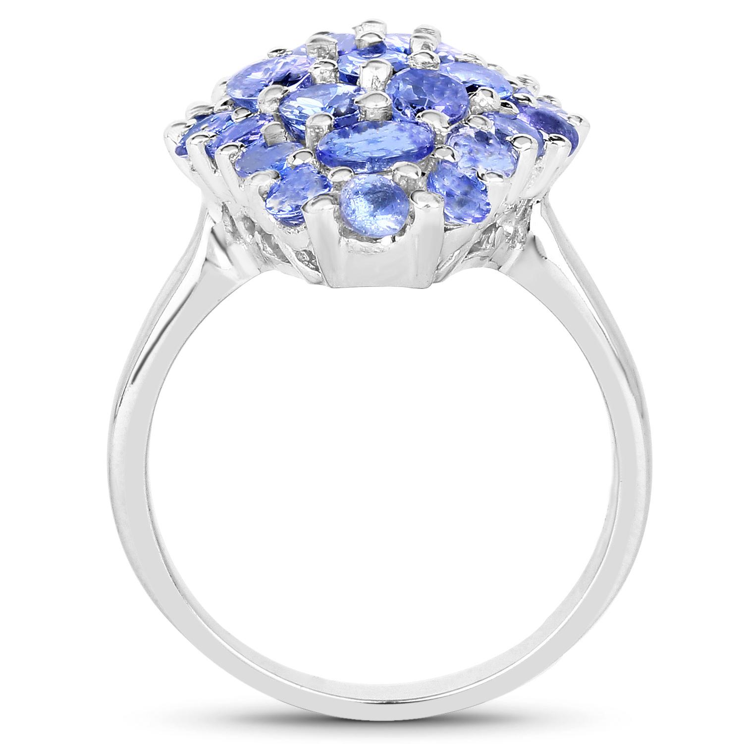 Tanzanite Cluster Ring 2.80 Carats Rhodium Plated Sterling Silver In Excellent Condition For Sale In Laguna Niguel, CA
