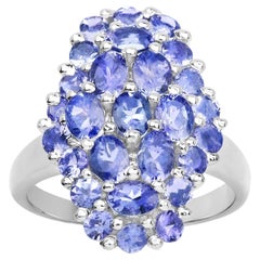 Tanzanite Cluster Ring 2.80 Carats Rhodium Plated Sterling Silver