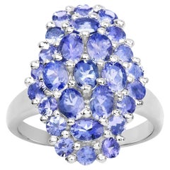 Anello a grappolo di tanzanite 2,80 carati in argento placcato in rodio