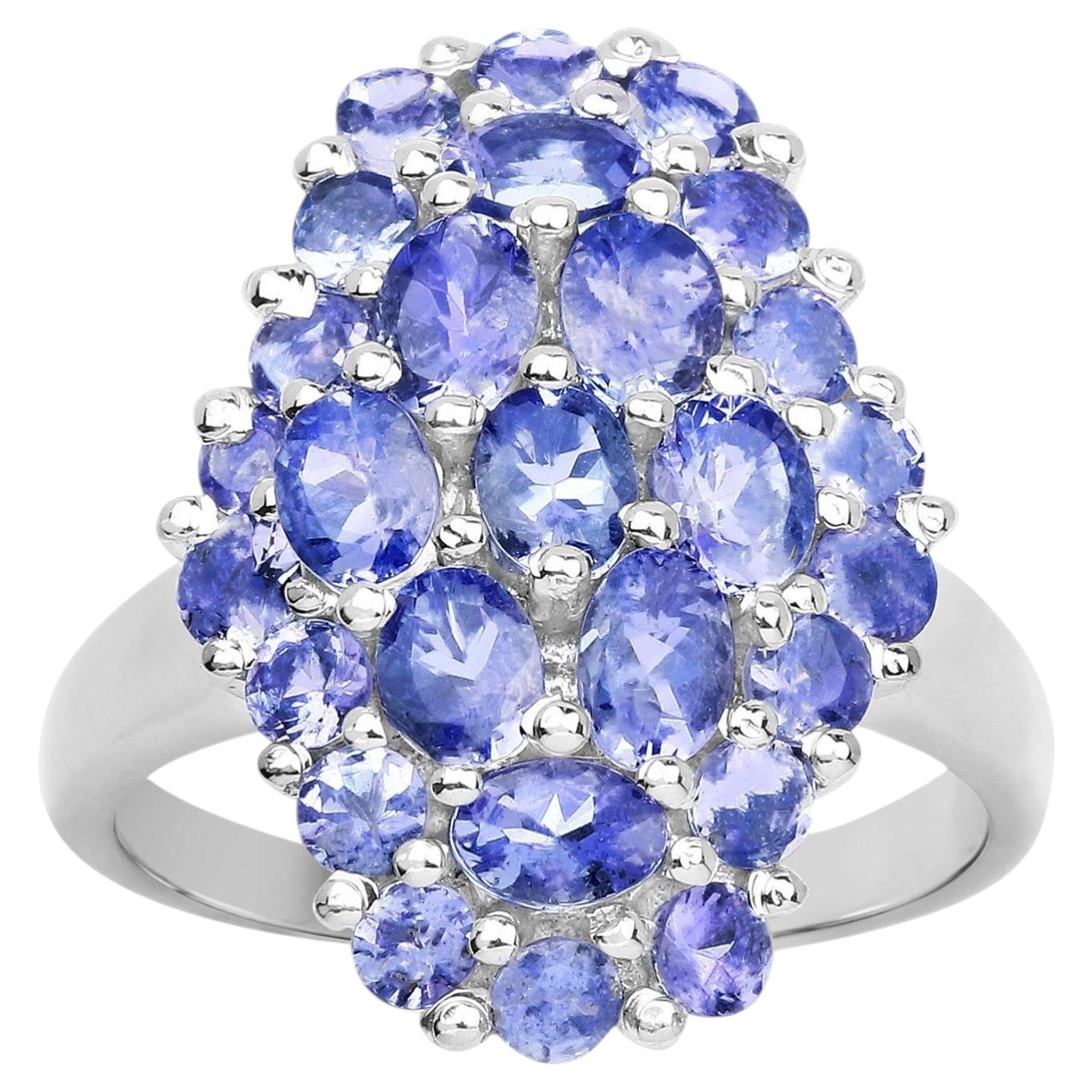 Anello a grappolo di tanzanite 2,80 carati in argento placcato in rodio