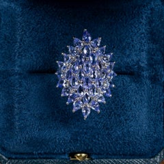 Tanzanite Cluster Ring 5.05 Carats Sterling Silver