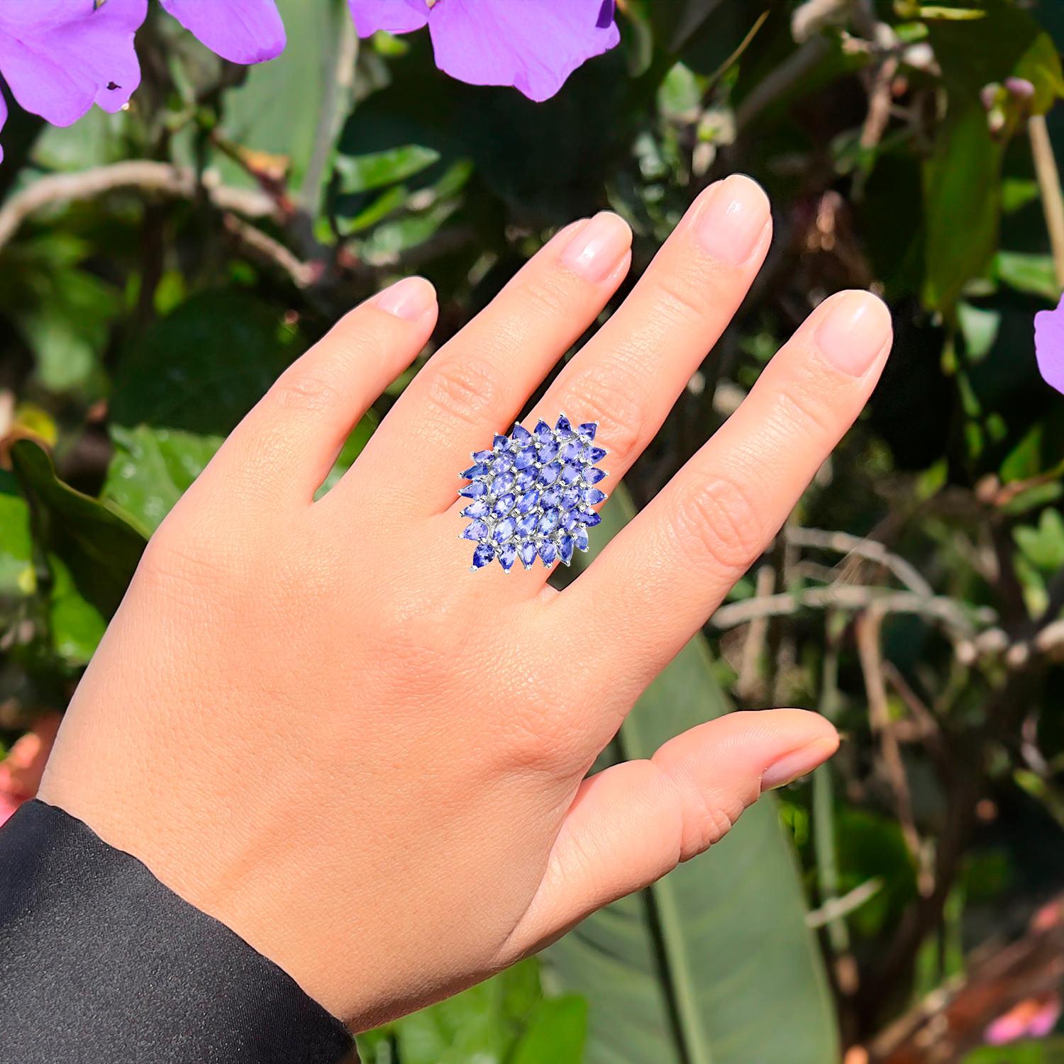 Contemporary Tanzanite Cluster Ring 5.05 Carats Sterling Silver For Sale