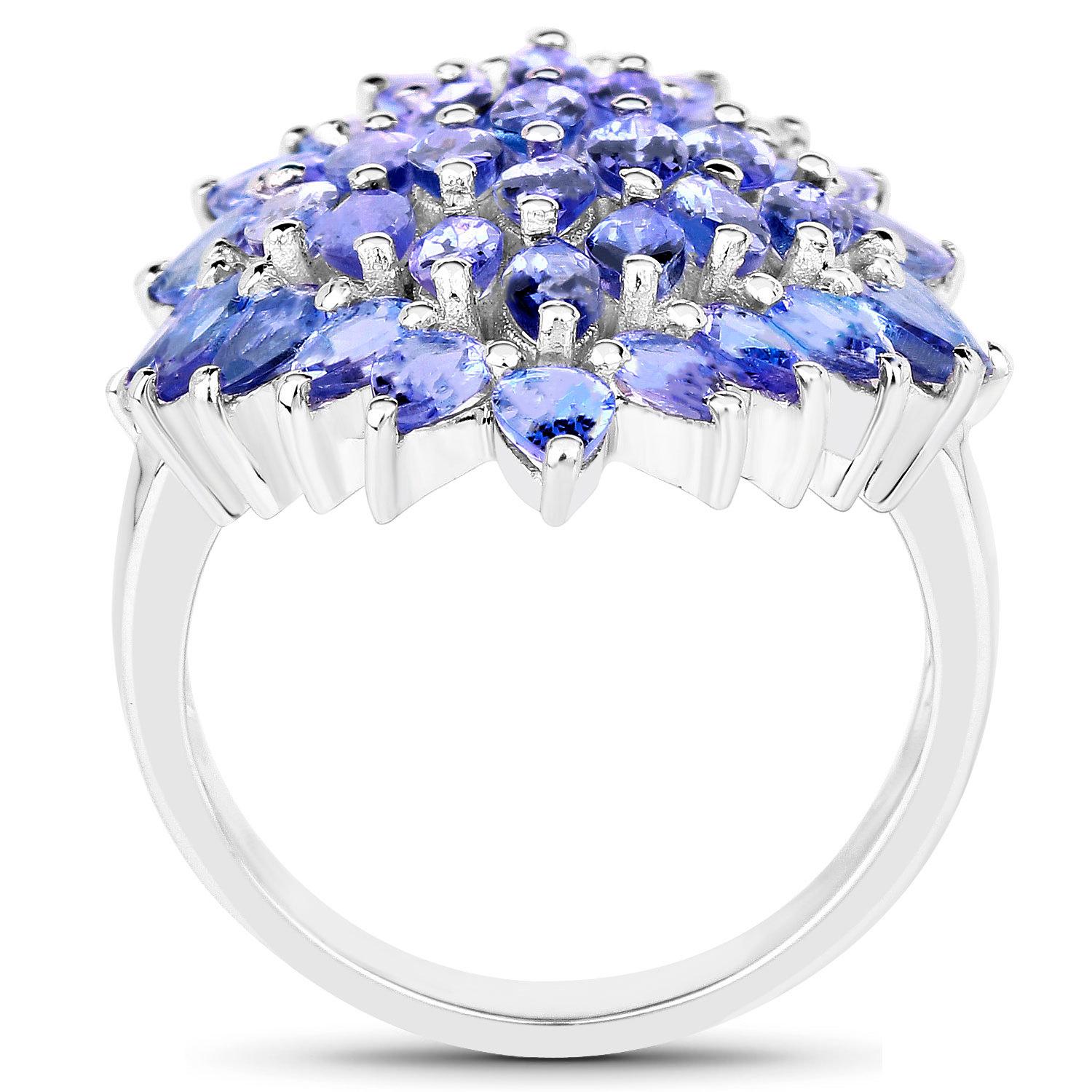Tanzanite Cluster Ring 5.05 Carats Sterling Silver In Excellent Condition For Sale In Laguna Niguel, CA
