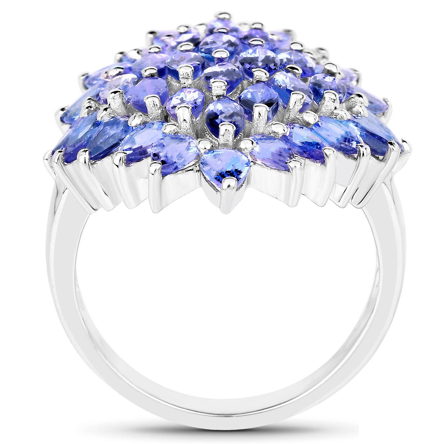 Tanzanite Cluster Ring 5.05 Carats Sterling Silver In Excellent Condition For Sale In Aliso Viejo, CA