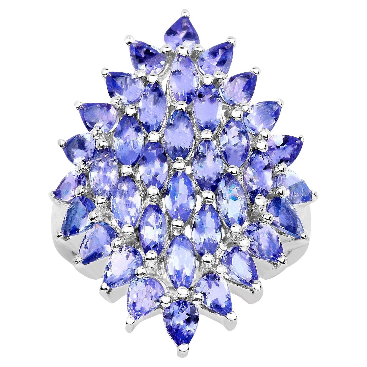 Tanzanite Cluster Ring 5.05 Carats Sterling Silver For Sale