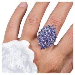 Tanzanite Cluster Ring 5.05 Carats Sterling Silver