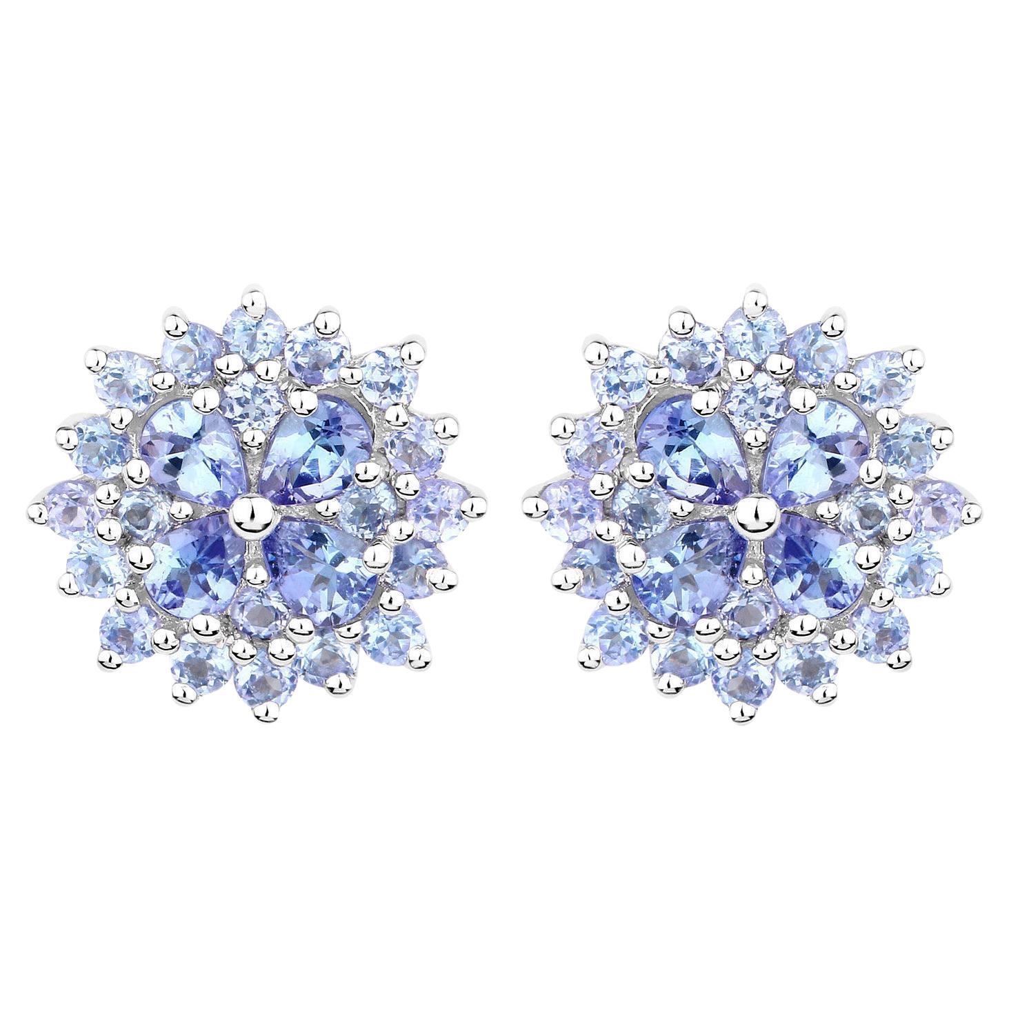 Clous d'oreilles grappe de tanzanites 2,55 carats