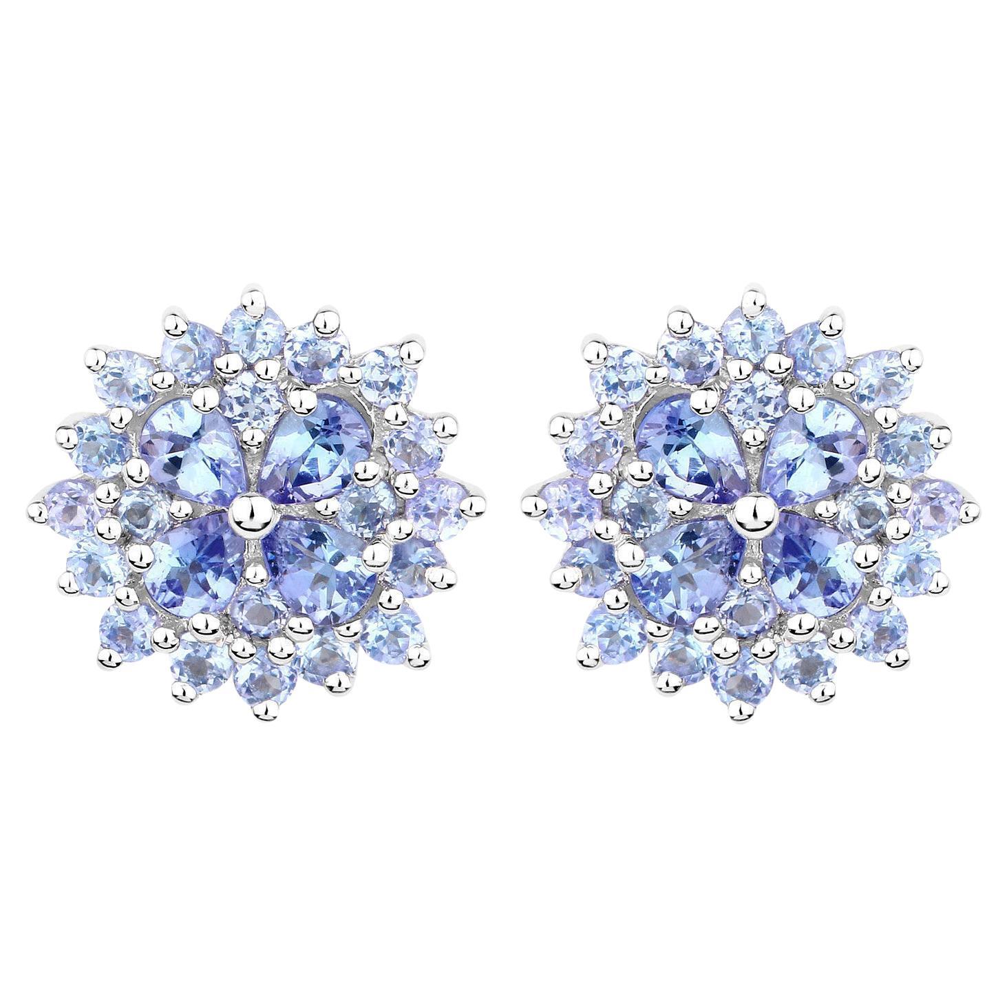 Tanzanite Cluster Stud Earrings 2.55 Carats