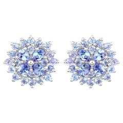 Tanzanite Cluster Stud Earrings 2.55 Carats