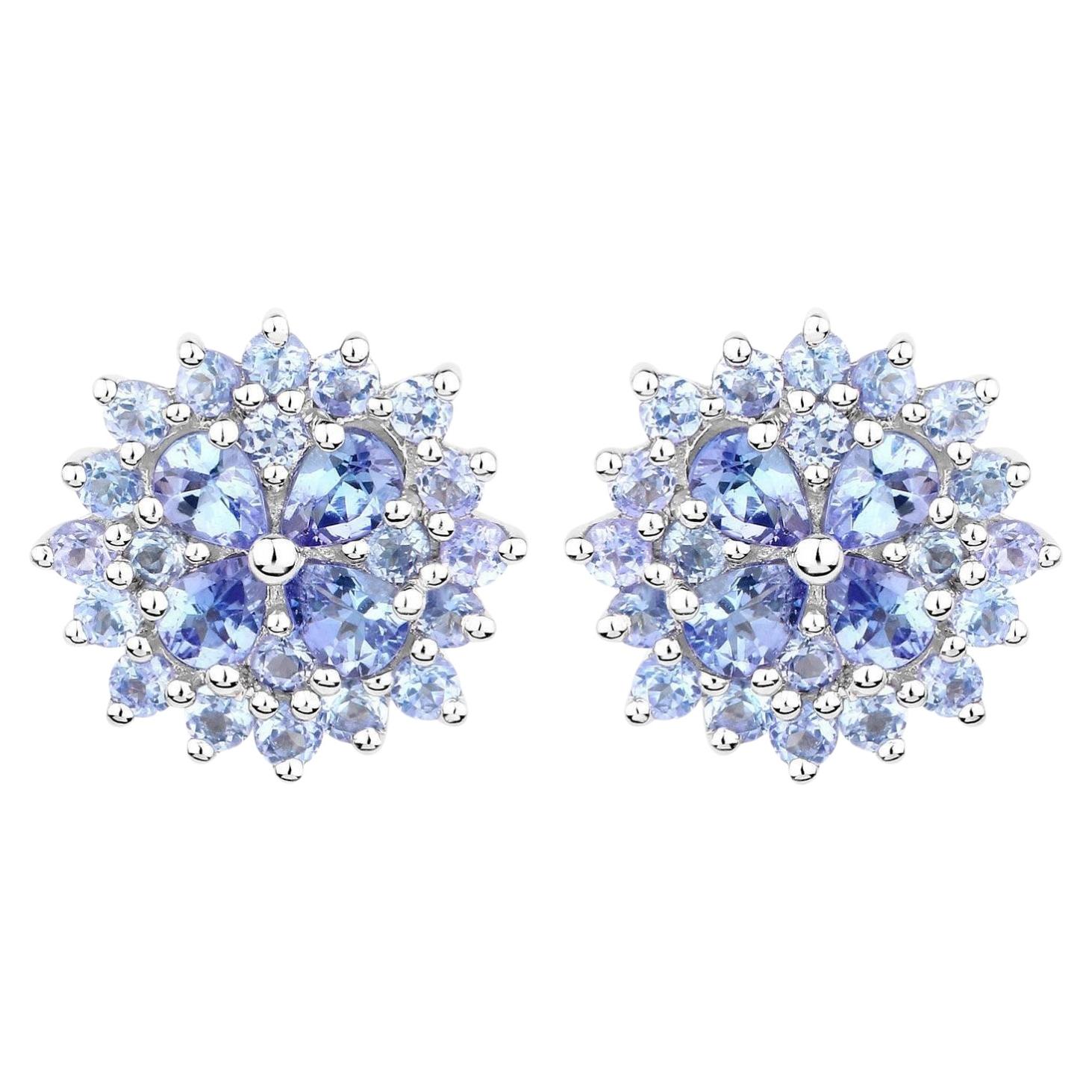 Tanzanite Cluster Stud Earrings 2.55 Carats